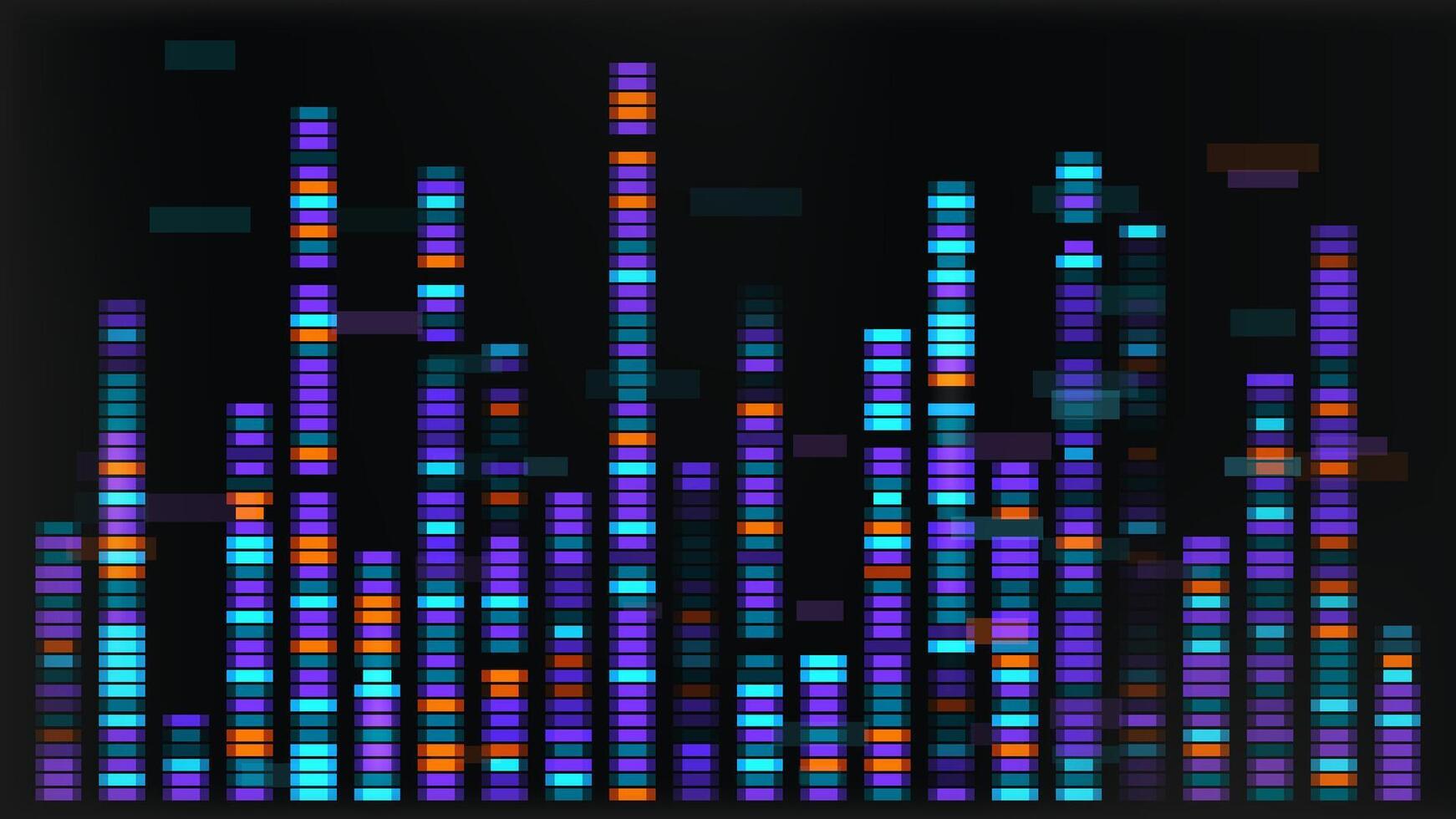 Dna sequence map with genetic data visualization. Genome pattern analysis for abstract medical research illustration. Antibody marker mapping. Pop or rock music sound vibrations with glitch effect. vector