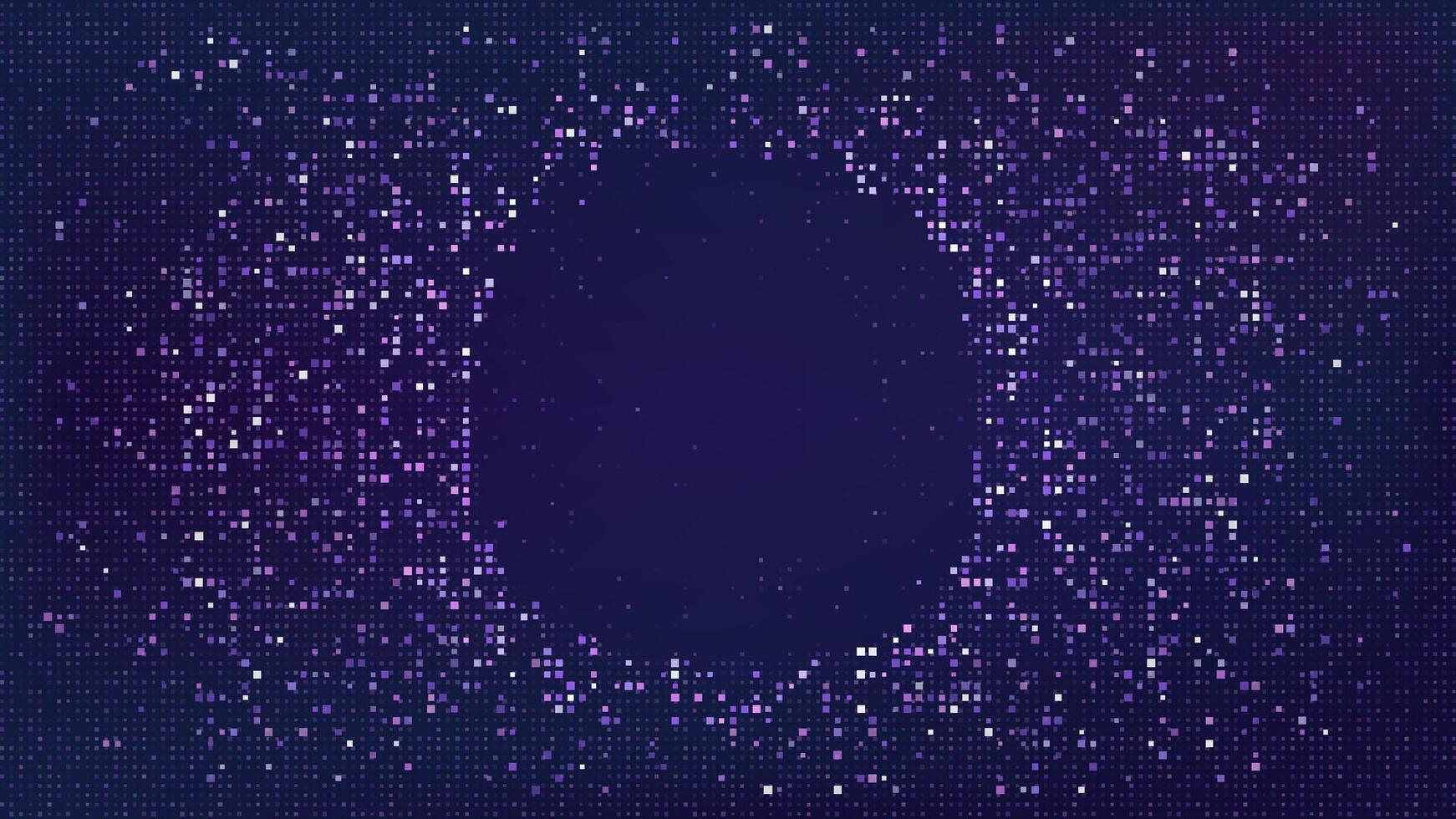 Fade pixel frame background. Abstract digital mosaic texture with cube. Ai technology design for innovation presentation. Data explosion effect. Random network graphic for cyber metaverse game. vector