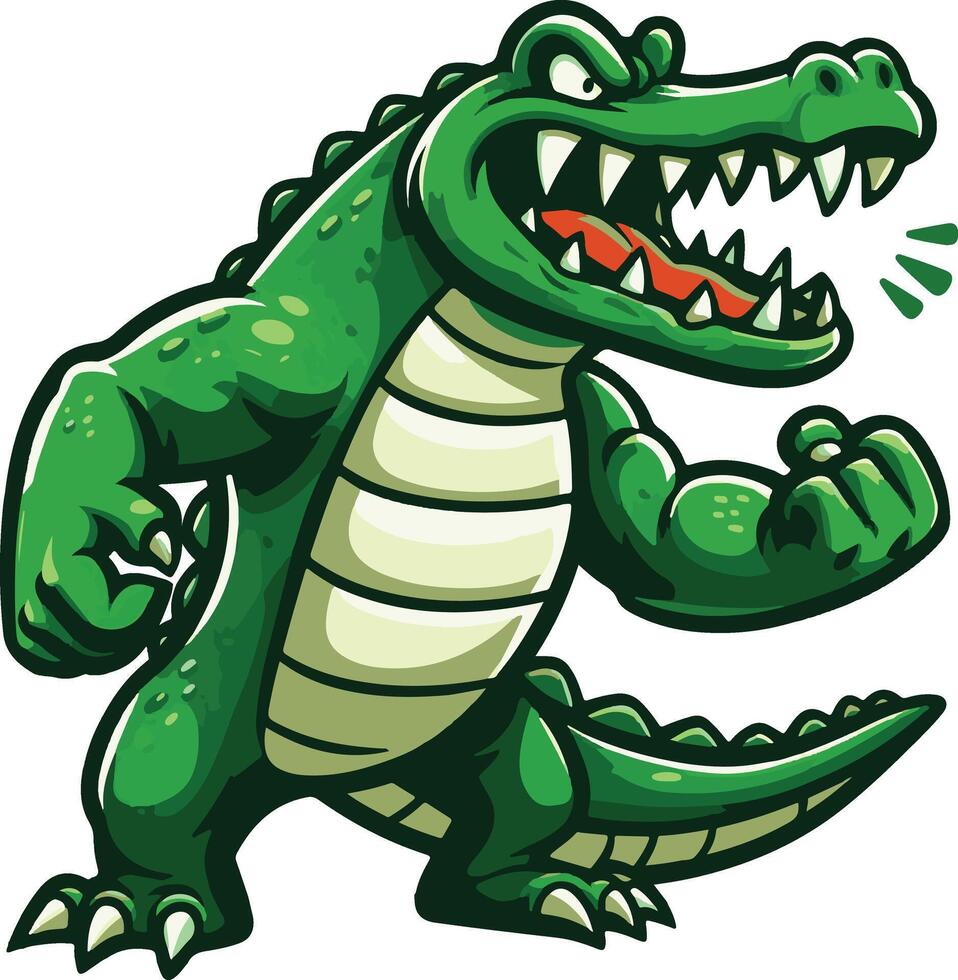 A cartoon alligator with its mouth open and its teeth showing vector