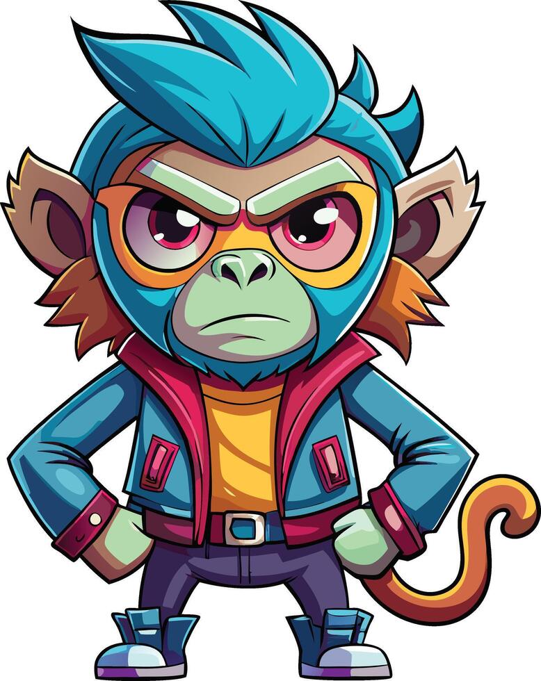 Cartoon monkey in a blue jacket and jeans vector