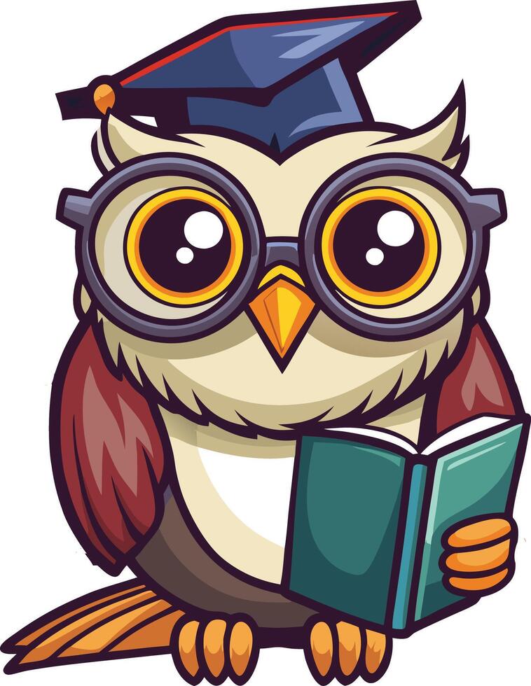 An owl wearing glasses and holding a book vector