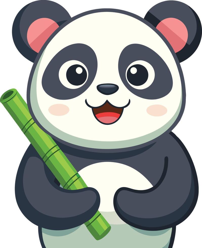 Panda holding a bamboo stick vector