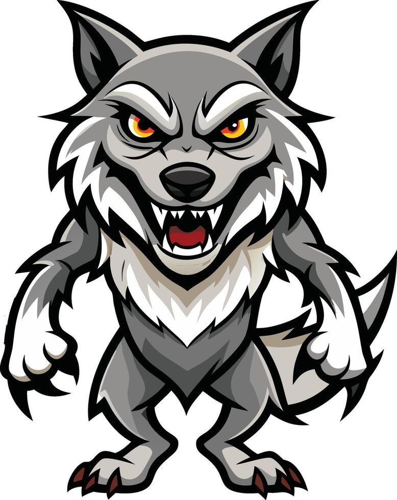 An angry wolf cartoon character vector