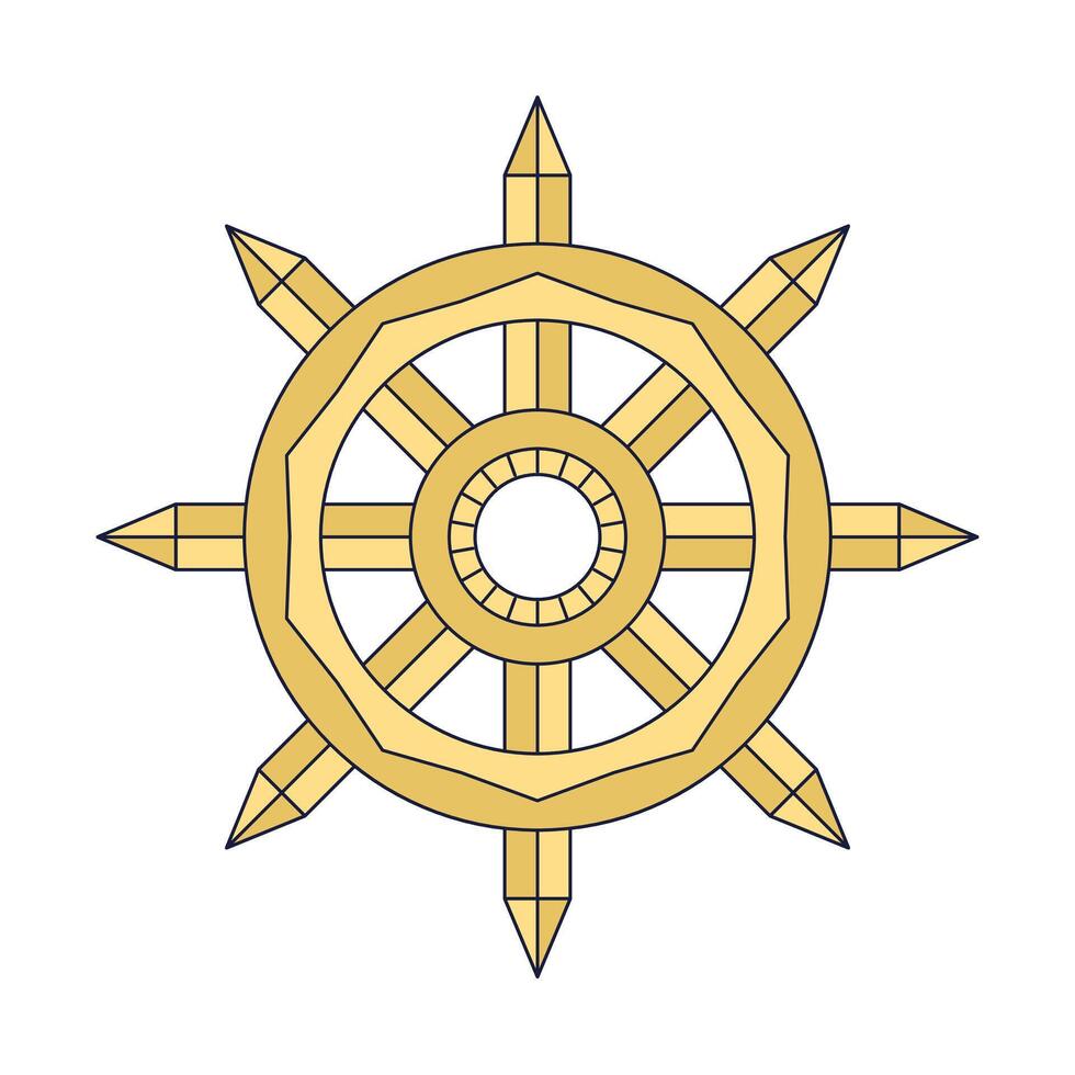 Samsara wheel of life with six spokes symbol of Buddhism in flat doodle style isolated on white background. Cycle of life and death concept vector