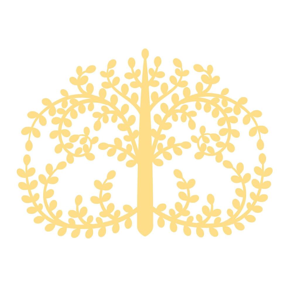 Solid silhouette Bodhi tree, simple yellow tree of life symbol of Buddhism isolated on white background vector