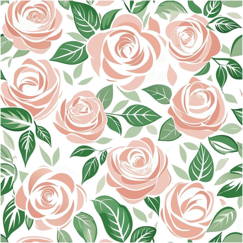 A seamless pattern with pink roses and leaves vector