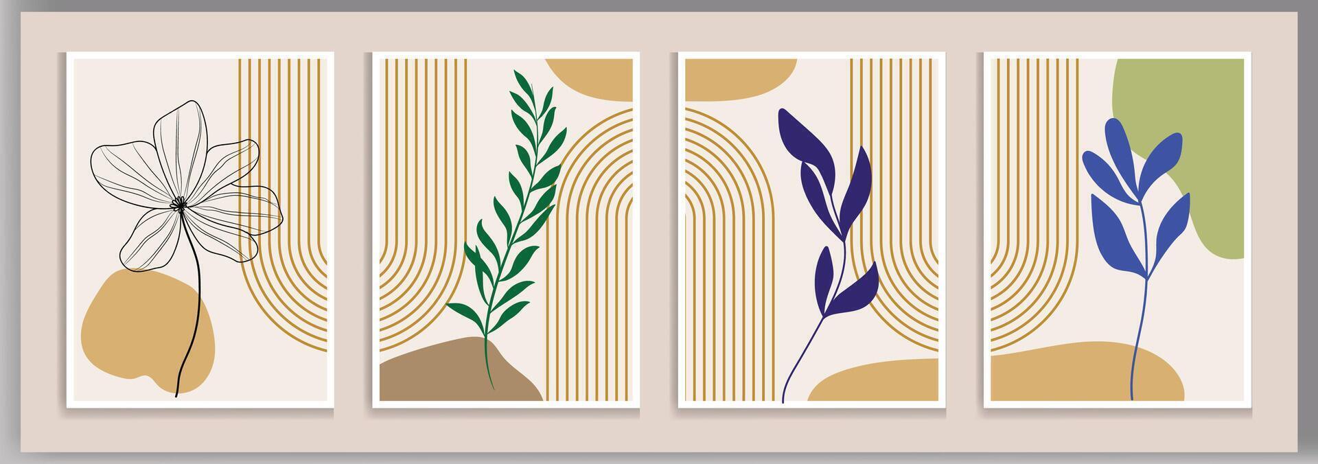 Mid century abstract contemporary aesthetic design set with geometric balance shapes, modern minimalist art print. vector