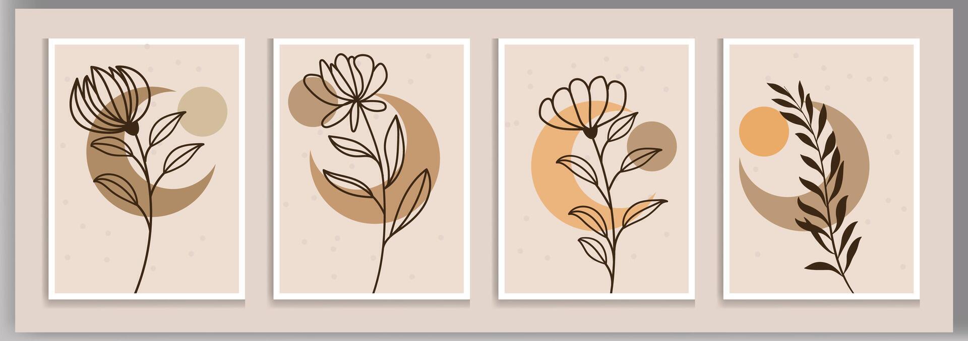 Botanical wall art set floral minimal trendy vector