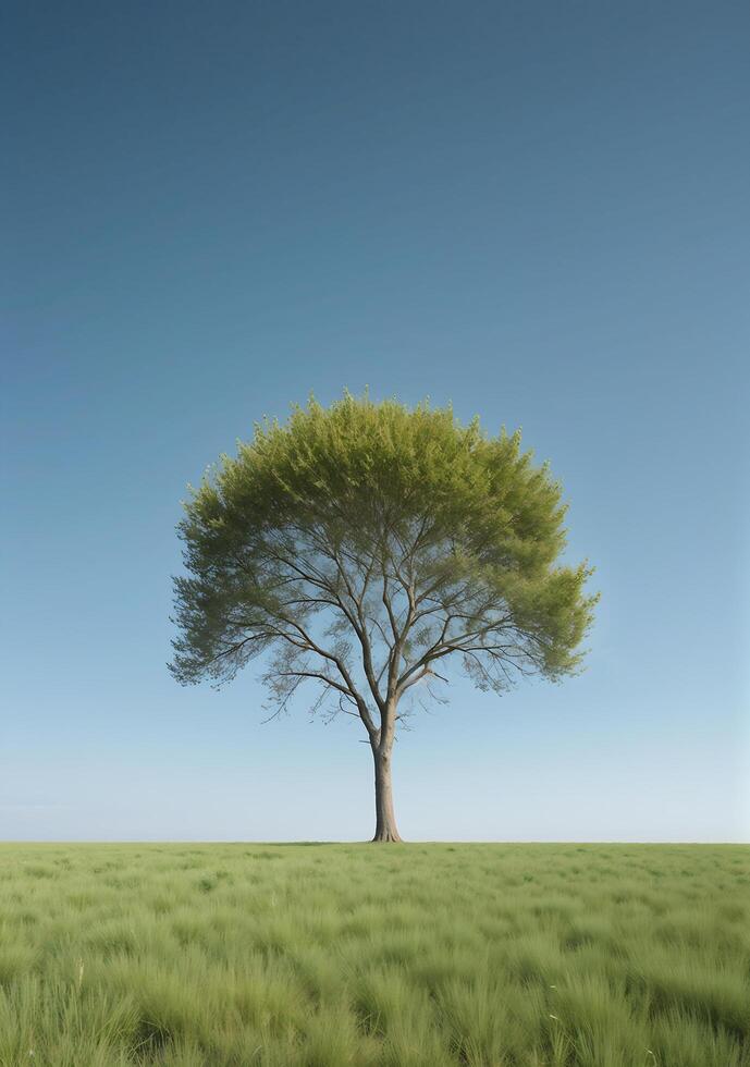 Solitary Tree Standing on a Vast Open Plain Landscape photo