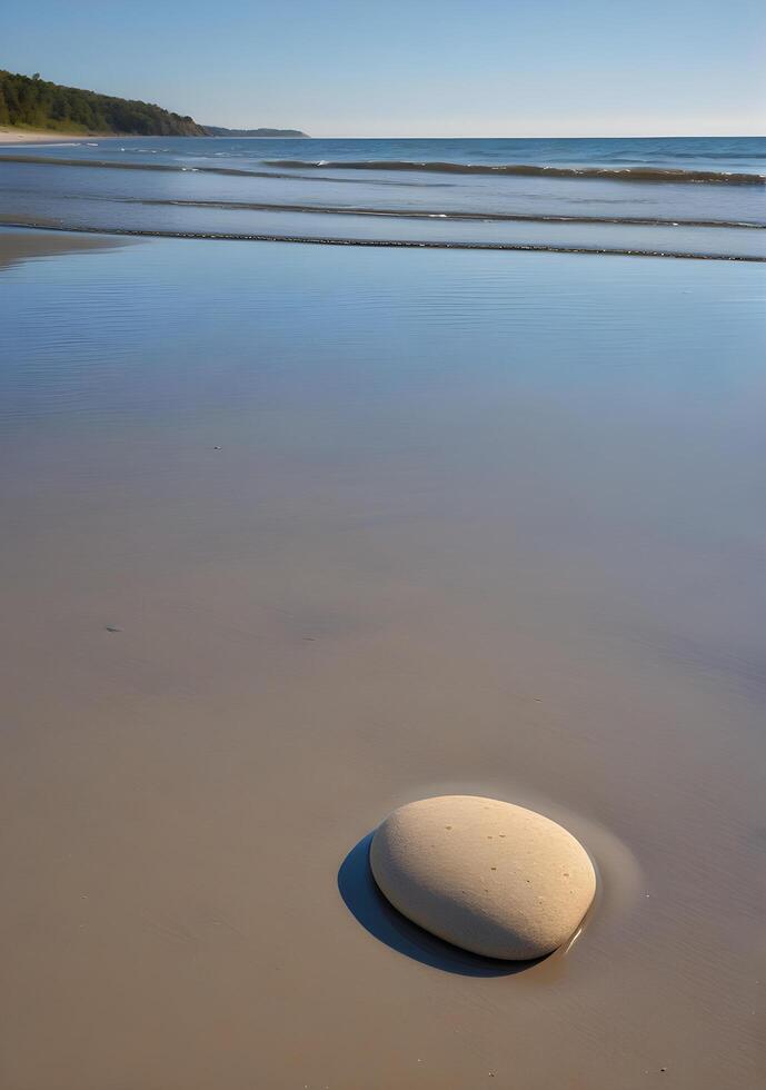 Isolated Rock on a Smooth Beach at Low Tide photo