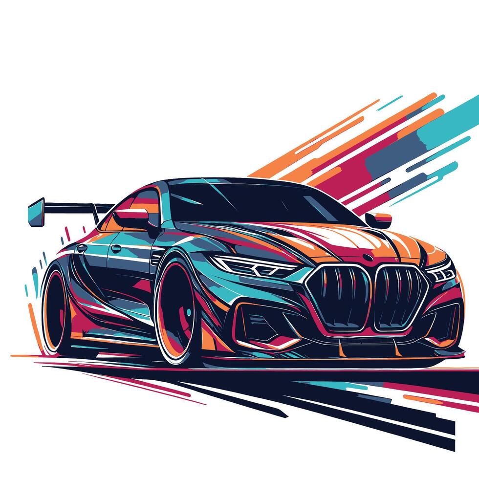 A bmw car with colorful paint on it vector