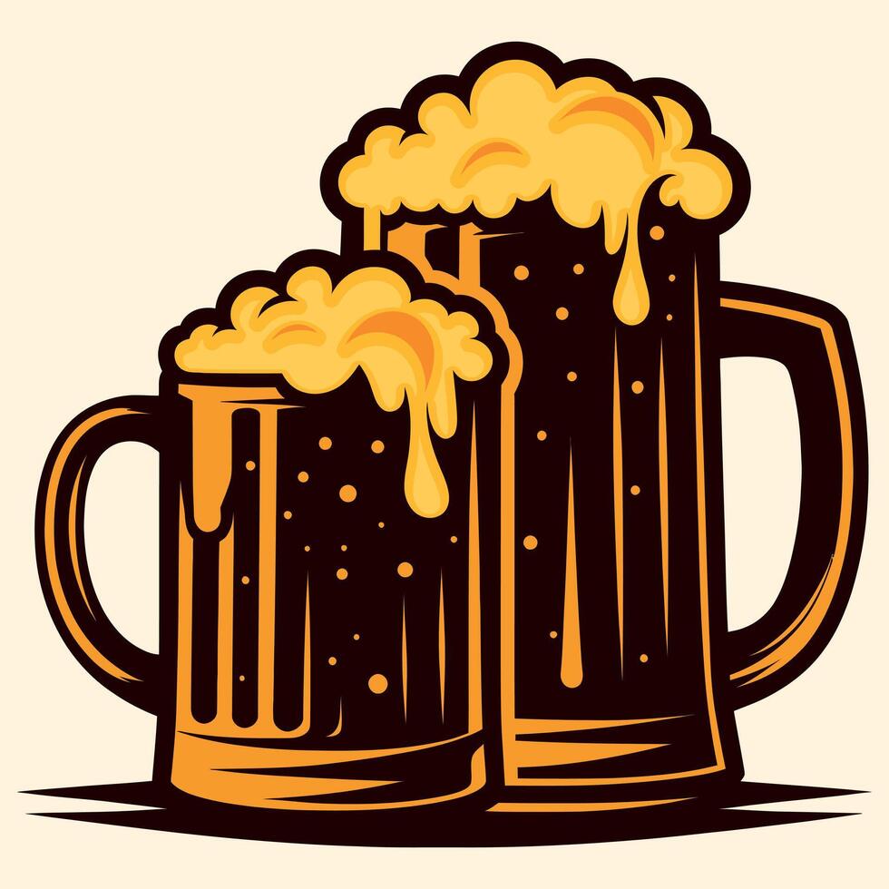 Beer mug set Illustration with Beer foam template design vector