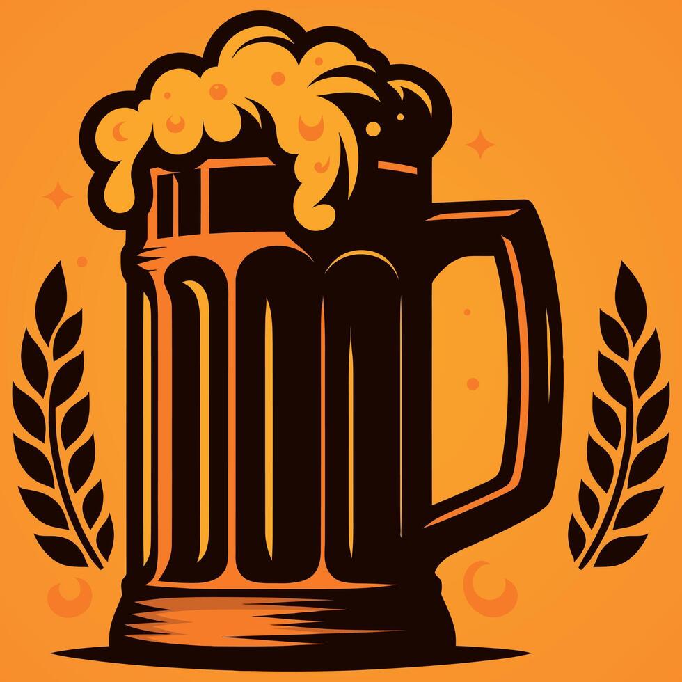 beer mug with a lot of foam and barley sheaf illustration background template vector