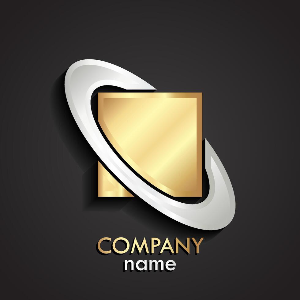3d cube ellipse gold silver geometric logo vector