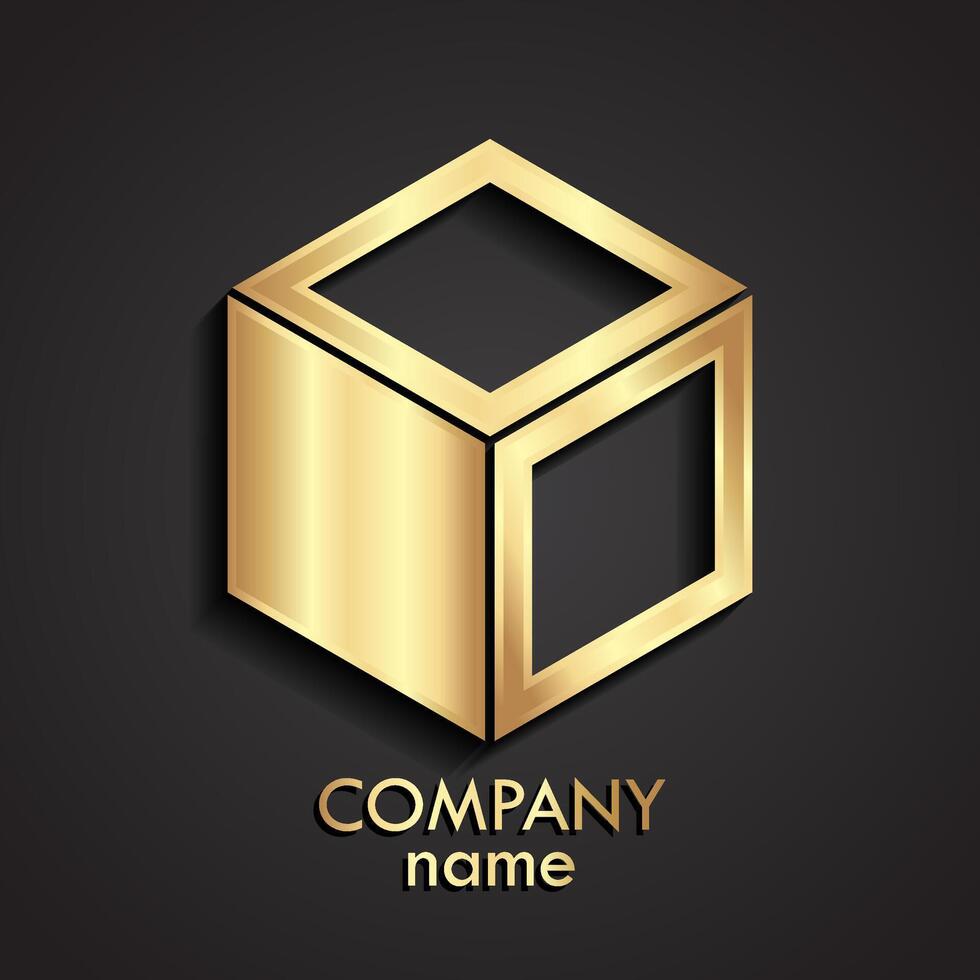 3d cubic square gold logo vector