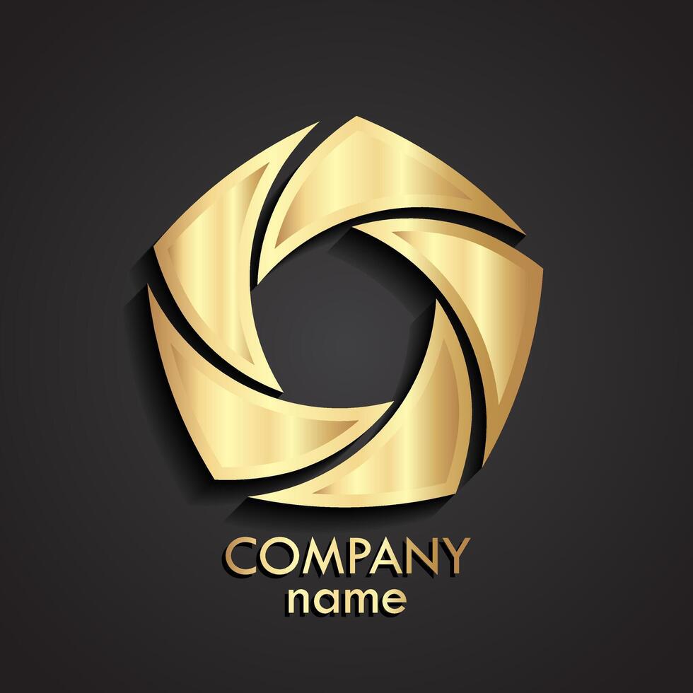 3d gold swirl logo, shutter stile shape vector