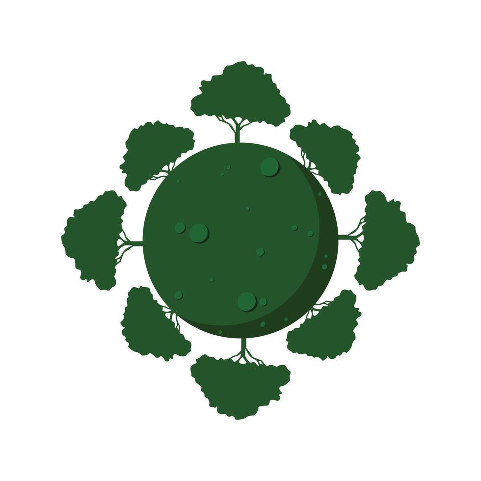 Eco-friendly Go Green icon - green pin with plant leaves and message inside. illustration of going green, earth surrounded by trees vector