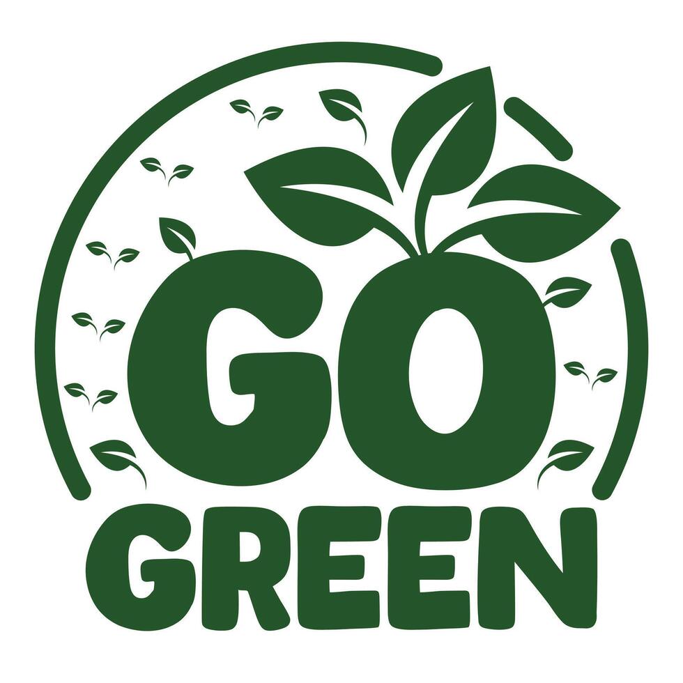 Go green icon illustration. Green icon illustration. green pin with plant leaves and message inside - green earth is healthier vector