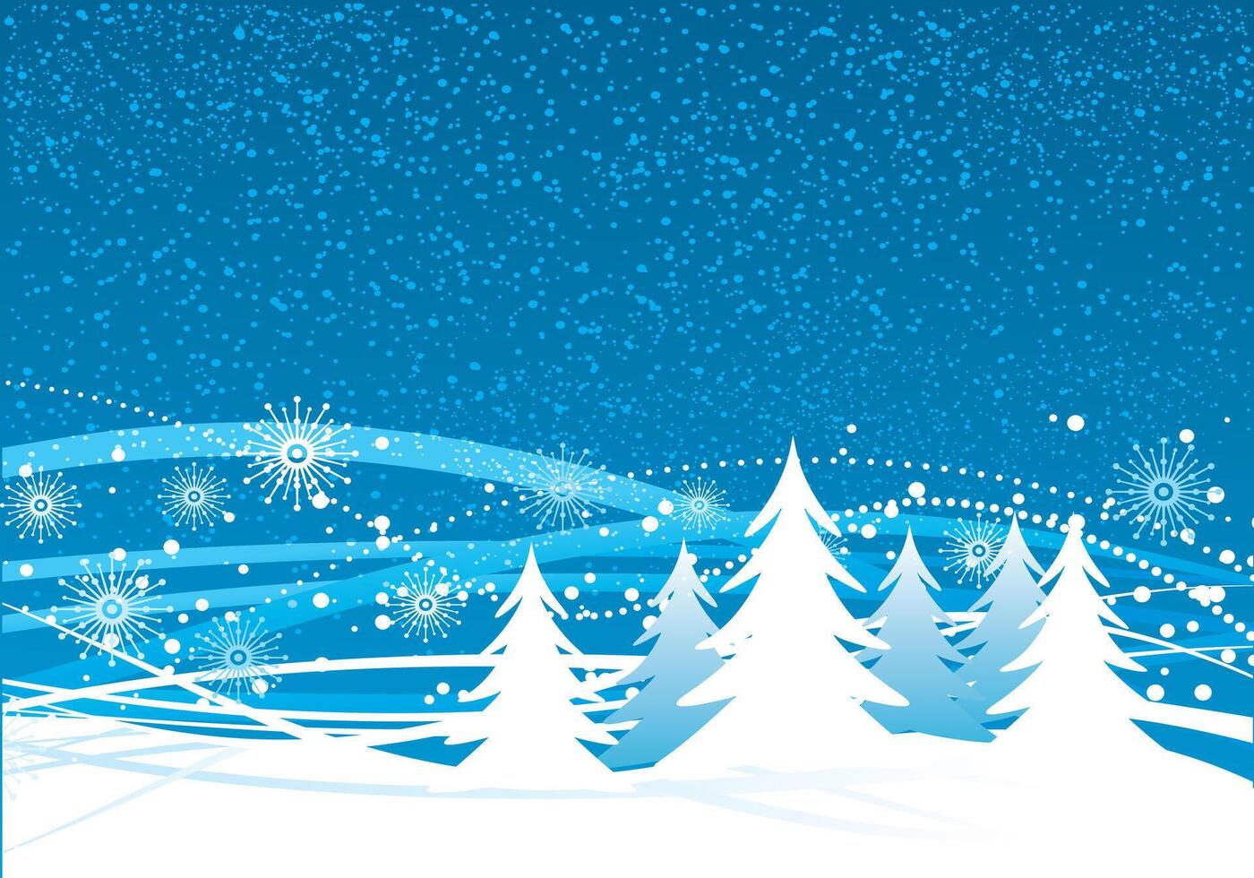 Snowy Winter Night with white trees on a blue background vector