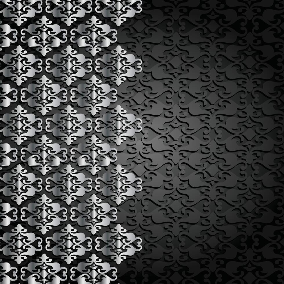 Vintage silver damask pattern on a dark background vector