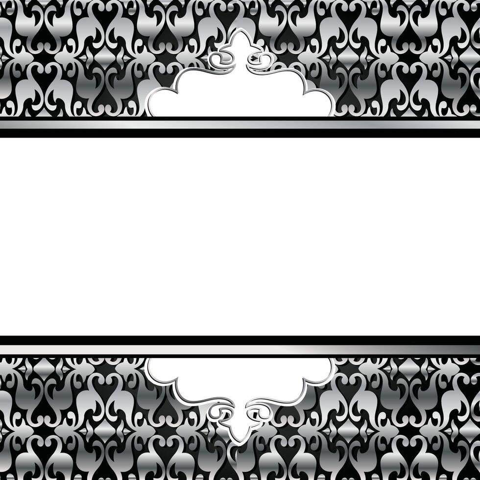 Elegant Silver Damask Frame patterns on a dark background vector