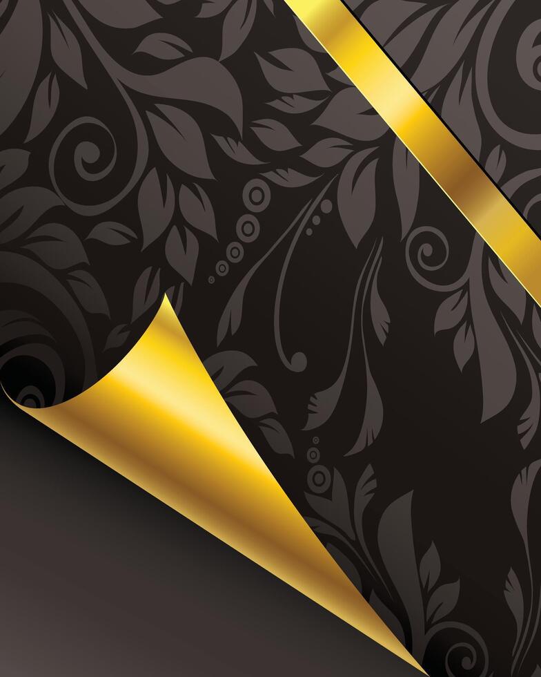 Floral pattern with a golden corner curled up vector