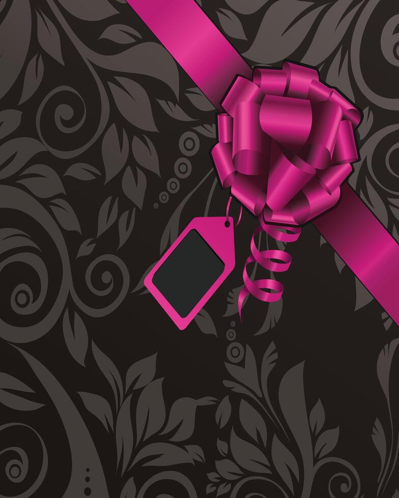 A black background with a purple ribbon tied into a bow vector