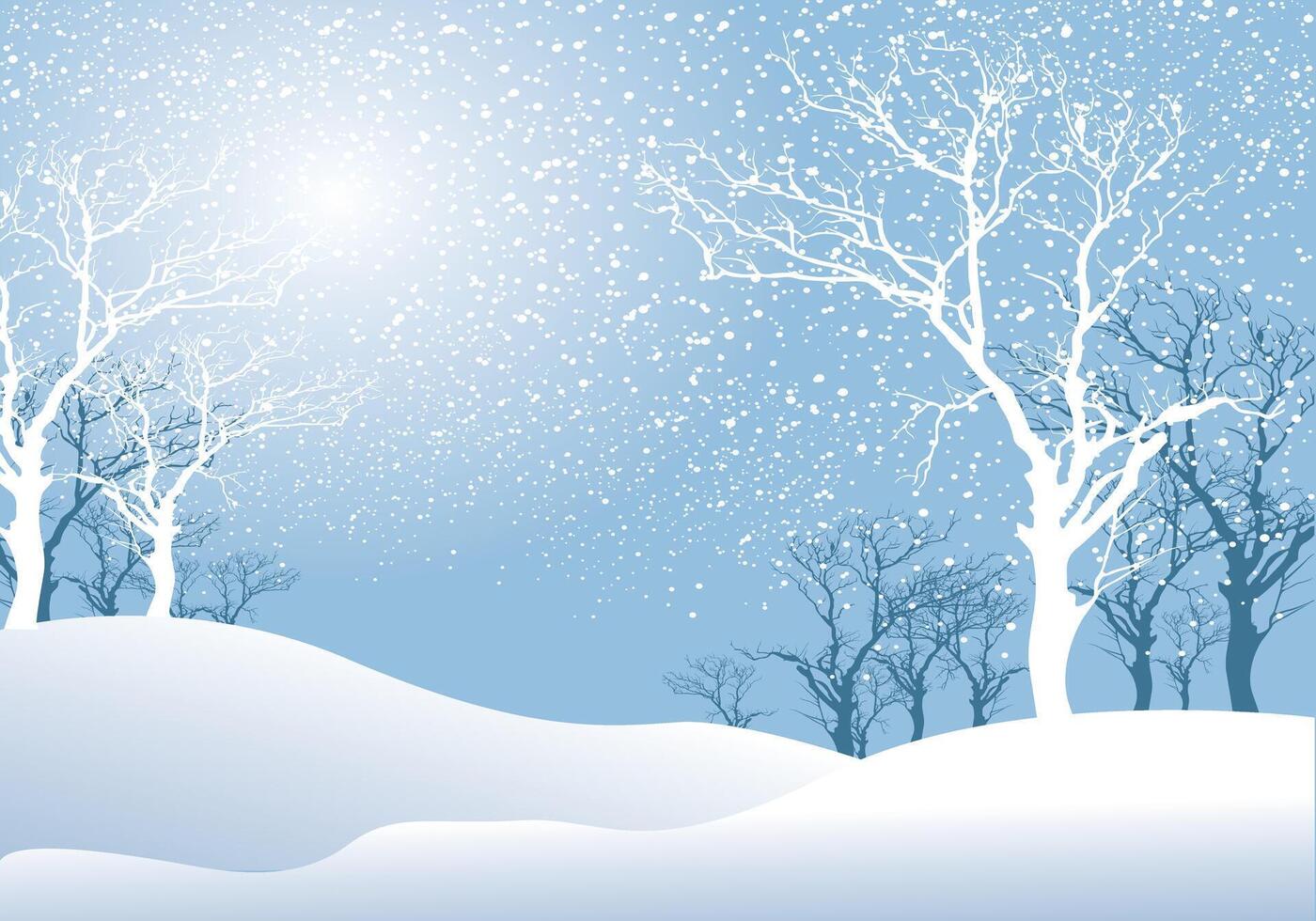 A peaceful winter wonderland scene with snow-covered hills vector