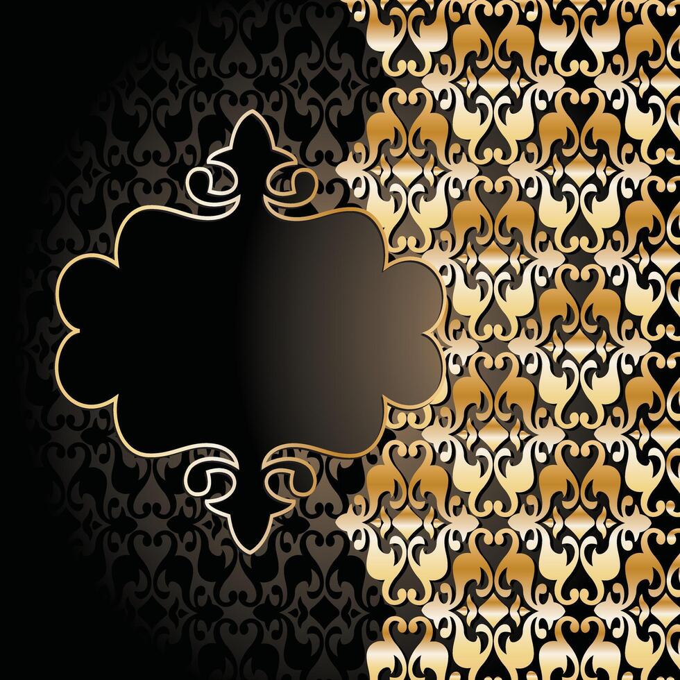 Ornate Gold Damask Frame with intricate patterns on a dark background vector