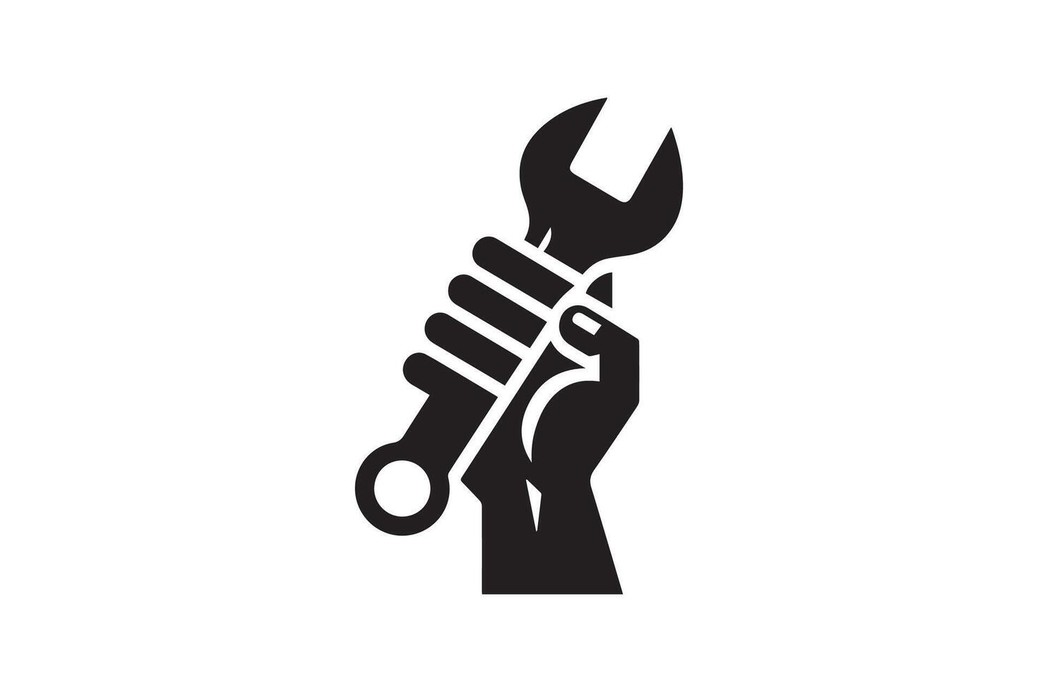 A black and white illustration of a wrench in the hand vector