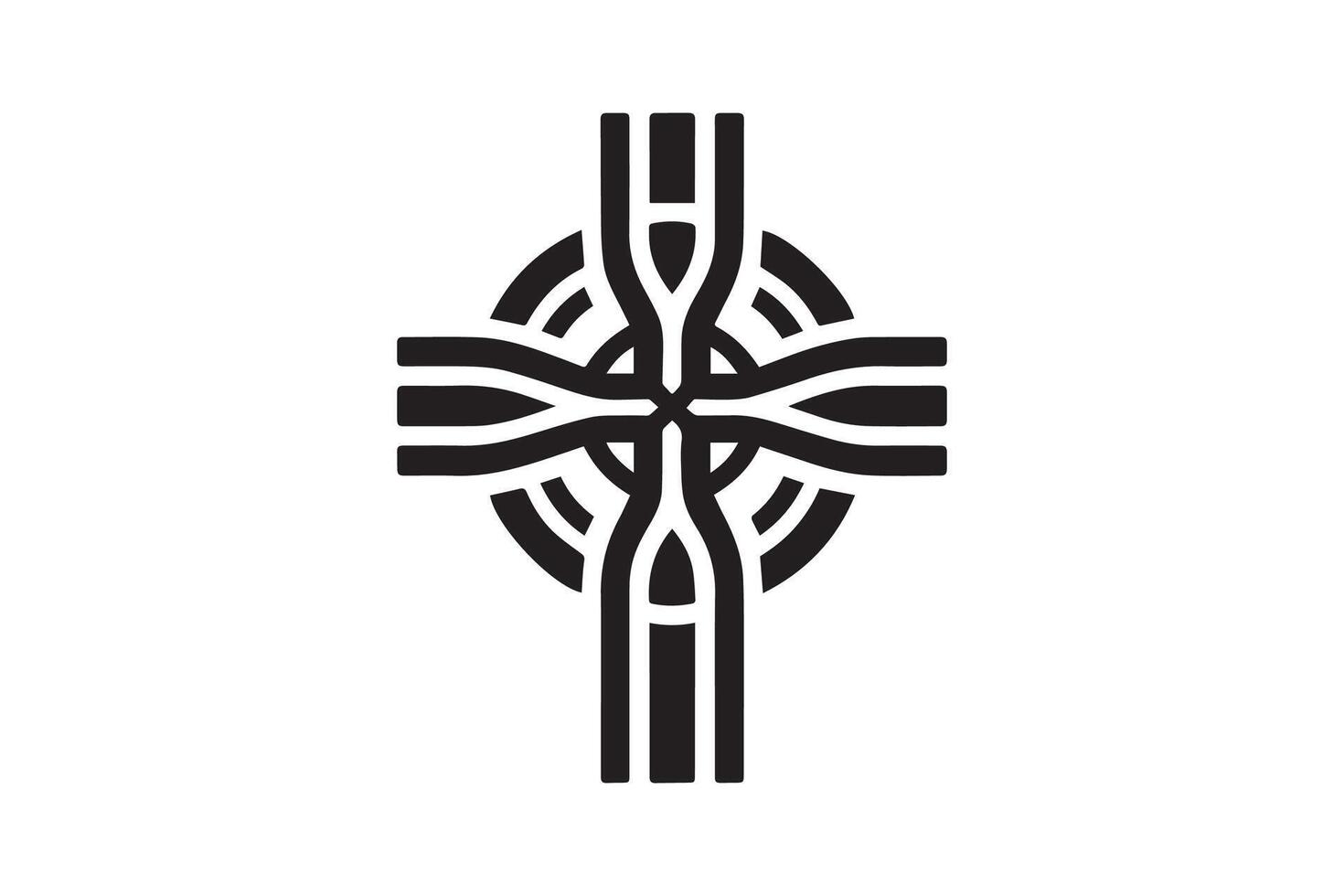 A black and white cross with a design on it vector