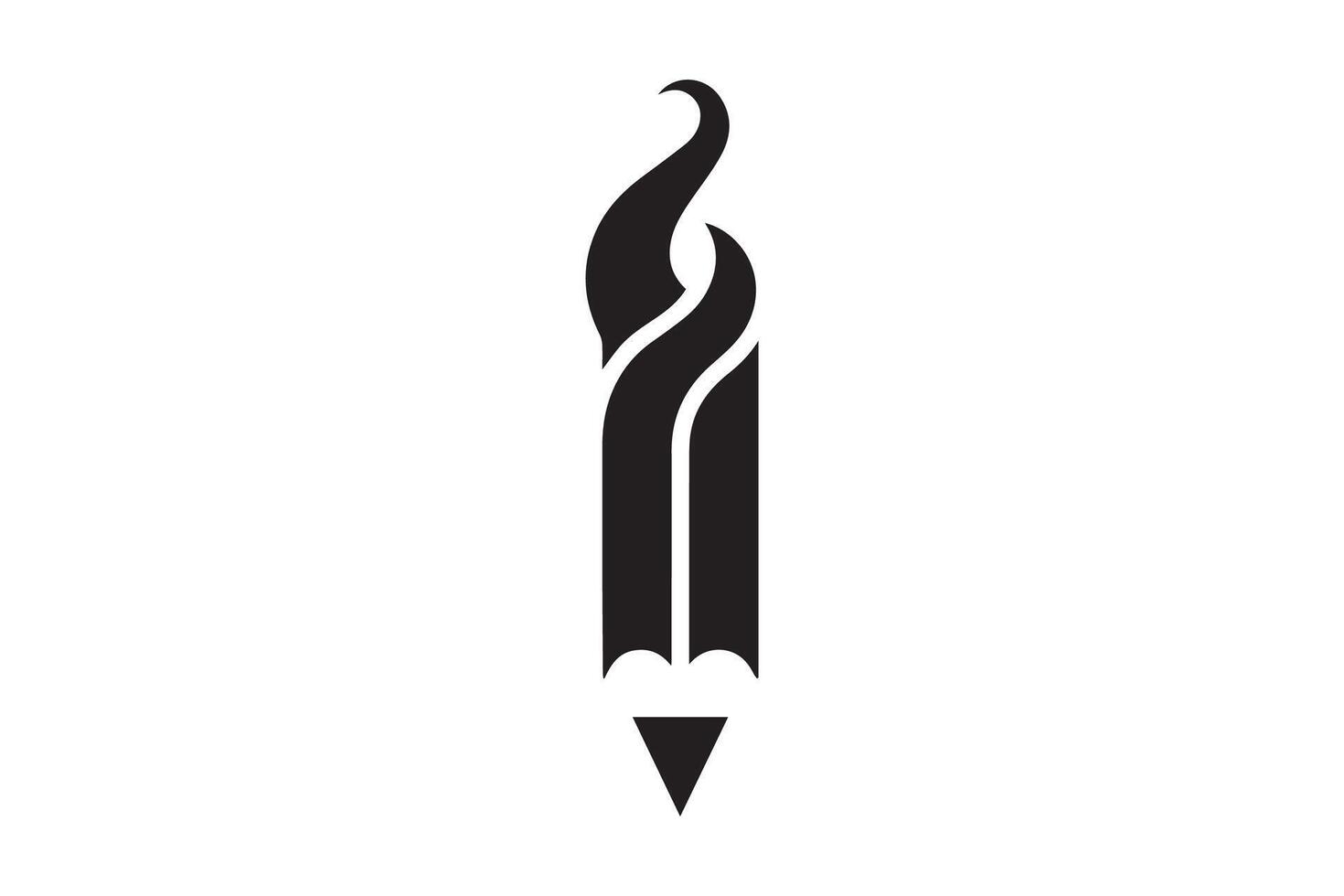 A black and white logo of a pencil with a flame vector