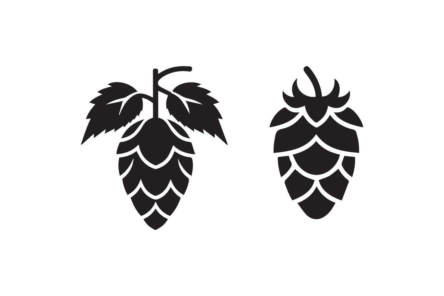 Two black and white hop cones on a white background vector