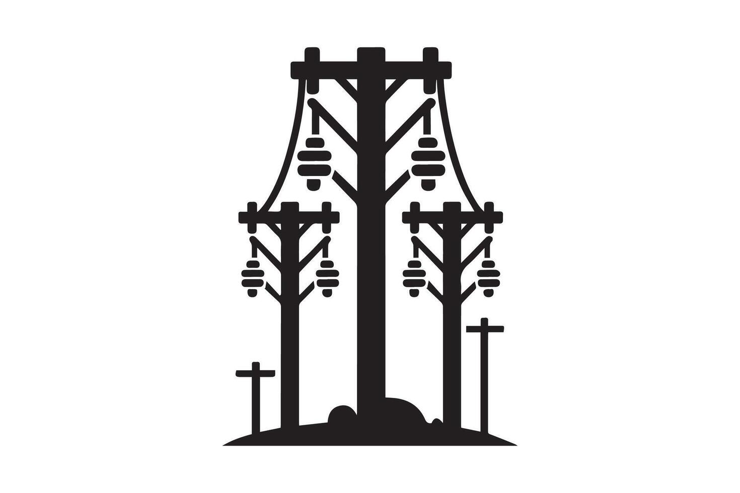 A black and white illustration of a power pole vector