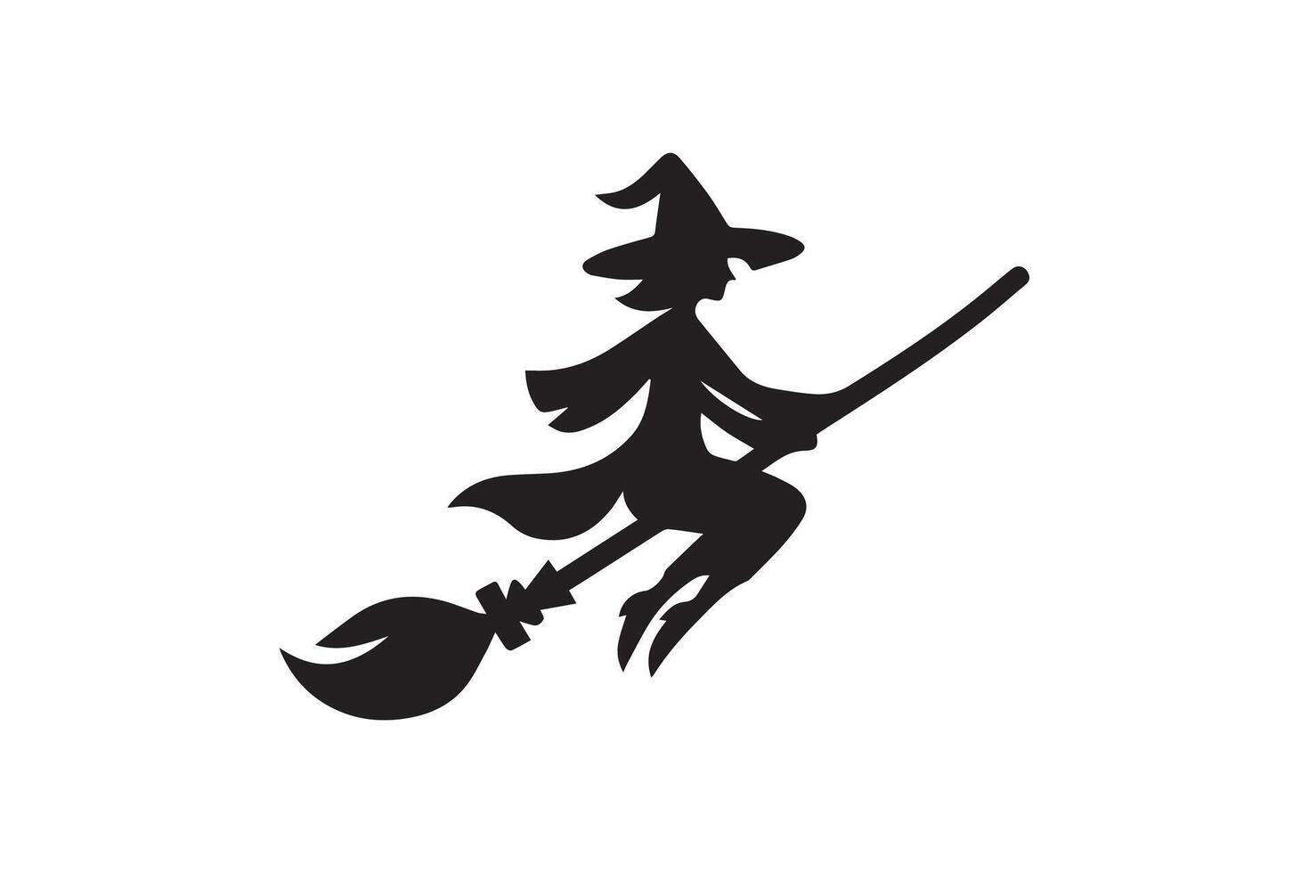 A black and white silhouette of a witch flying on a broom vector