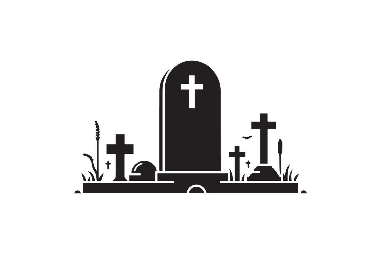 A black and white image of a cemetery with tombstones vector