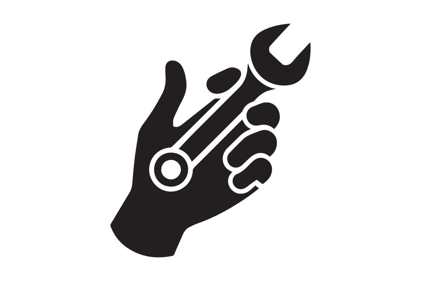 A black and white illustration of a hand holding a wrench vector