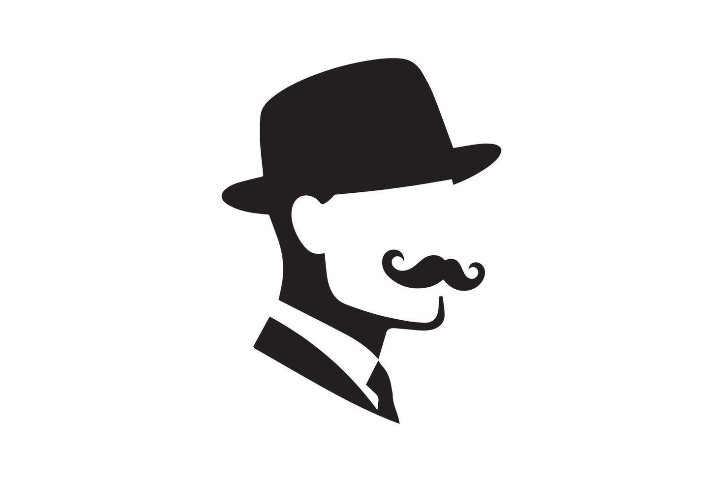 A man with a mustache and hat in a black and white silhouette vector