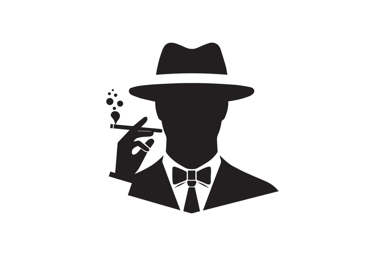 A silhouette of a man in a hat and tie smoking a cigarette vector