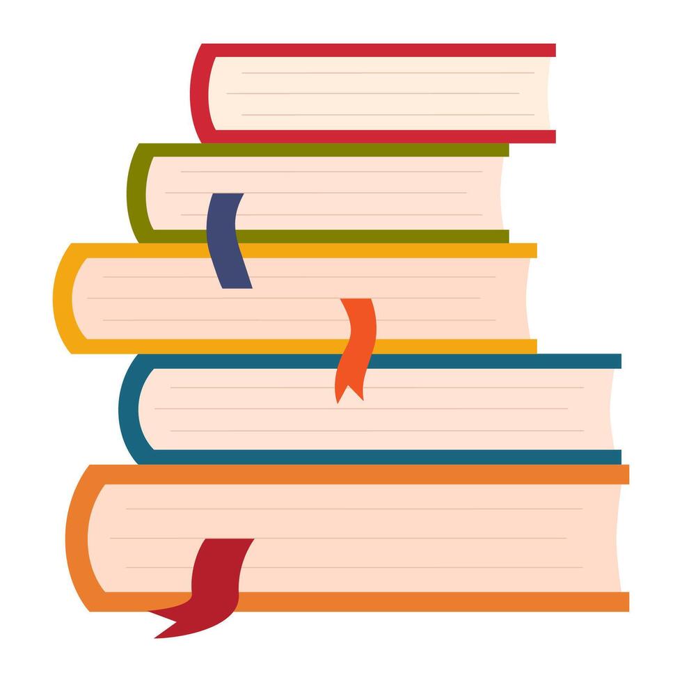 Stack of books with bookmarks vector
