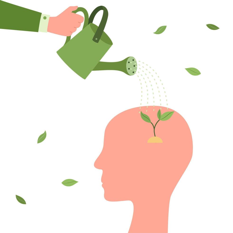 Watering can to water sprout in human head vector