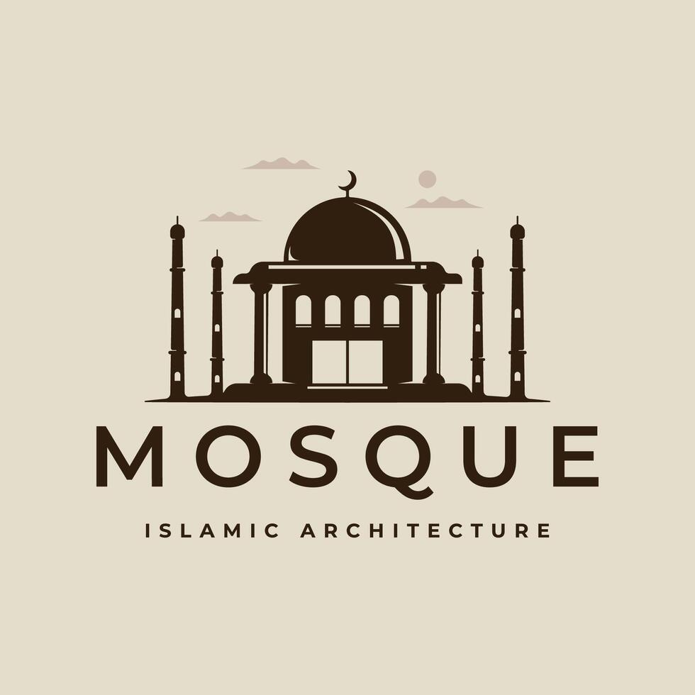 mosque architecture logo vintage illustration template icon graphic design. building islamic sign or symbol for muslim pray with retro style concept vector
