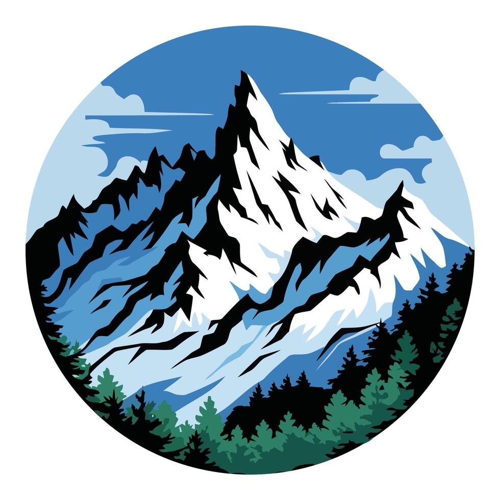 Mountain landscape with snow capped peaks illustration vector