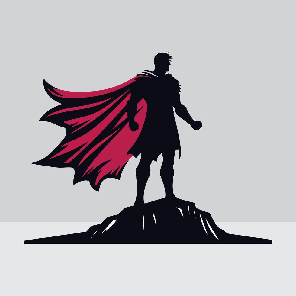 Superhero standing on top of a mountain with cape vector