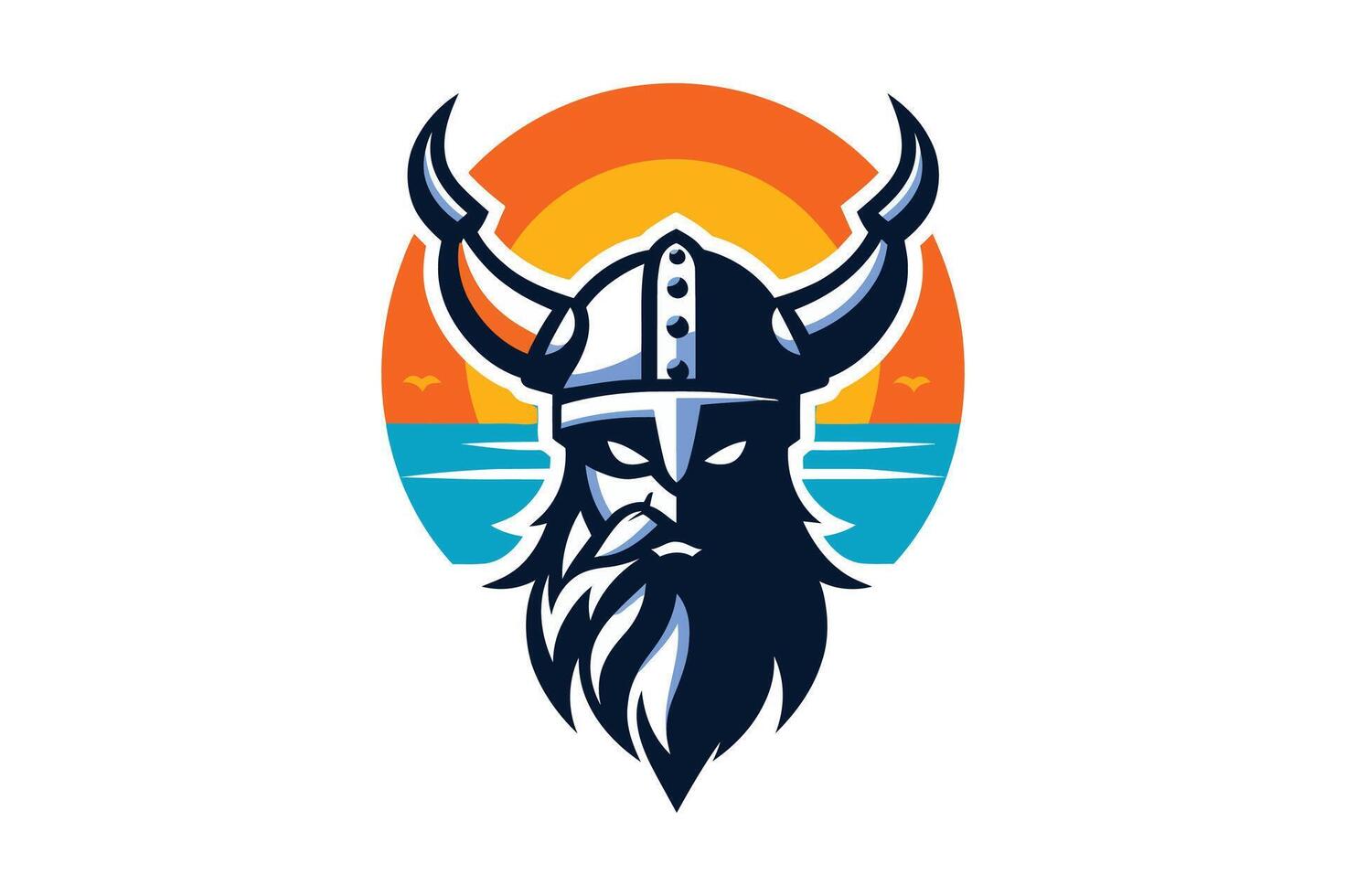 viking head with horns and beard on the beach vector