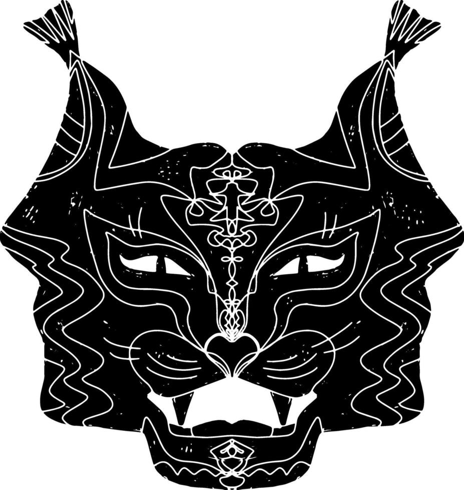 A black and white cat head with a tribal design vector