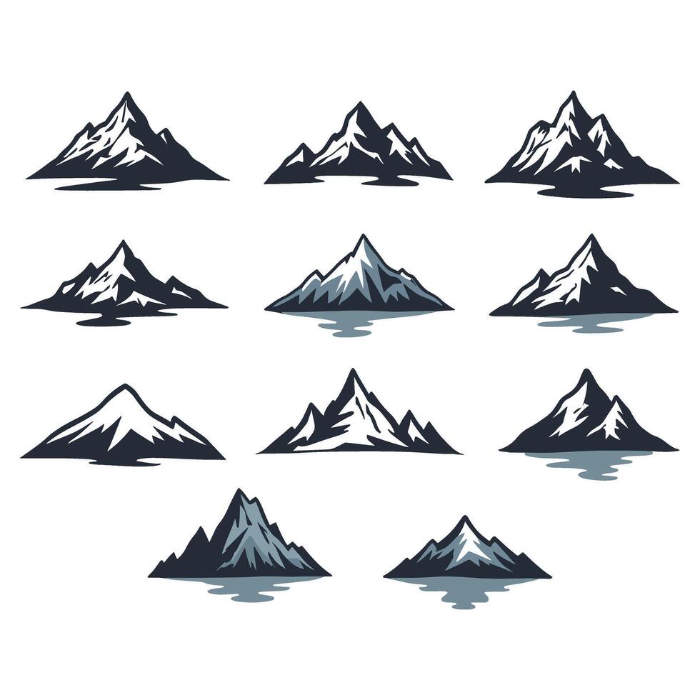 Mountain icons set with different types of mountains vector