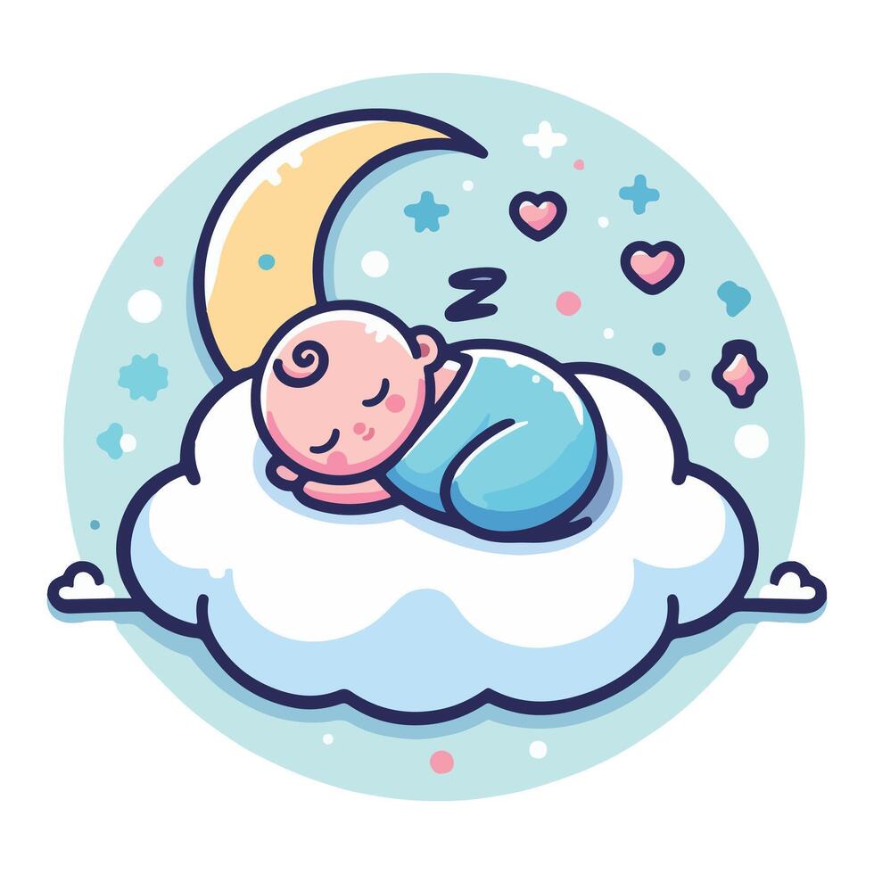 Baby sleeping on cloud illustration vector
