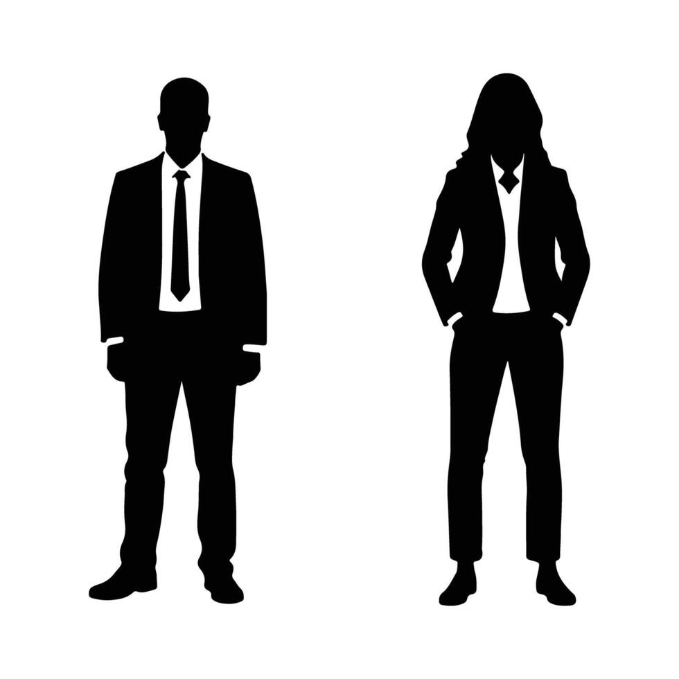 Silhouettes of business people standing in front of a white background vector