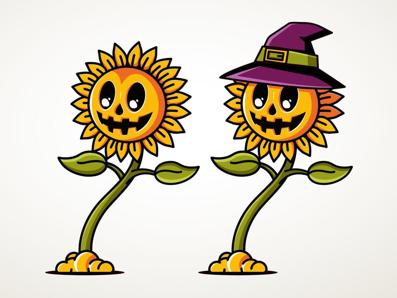 Halloween sunflower, retro mascot character. Suitable for events and element designs vector